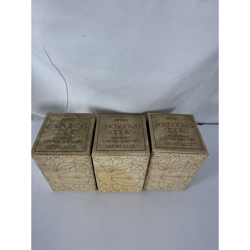 Vintage Avon Enchanted Apple Charisma Cream Sachet Golden Apple Jar NIB Lot Of 3